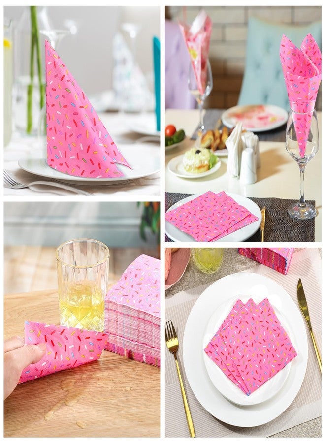 Weekgrat 100 Pcs Sprinkles Napkins 2 Ply Disposable Paper Napkins for Baby Shower Birthday Party Theme Table Decor Supplies (Pink,Donut) - Image 5